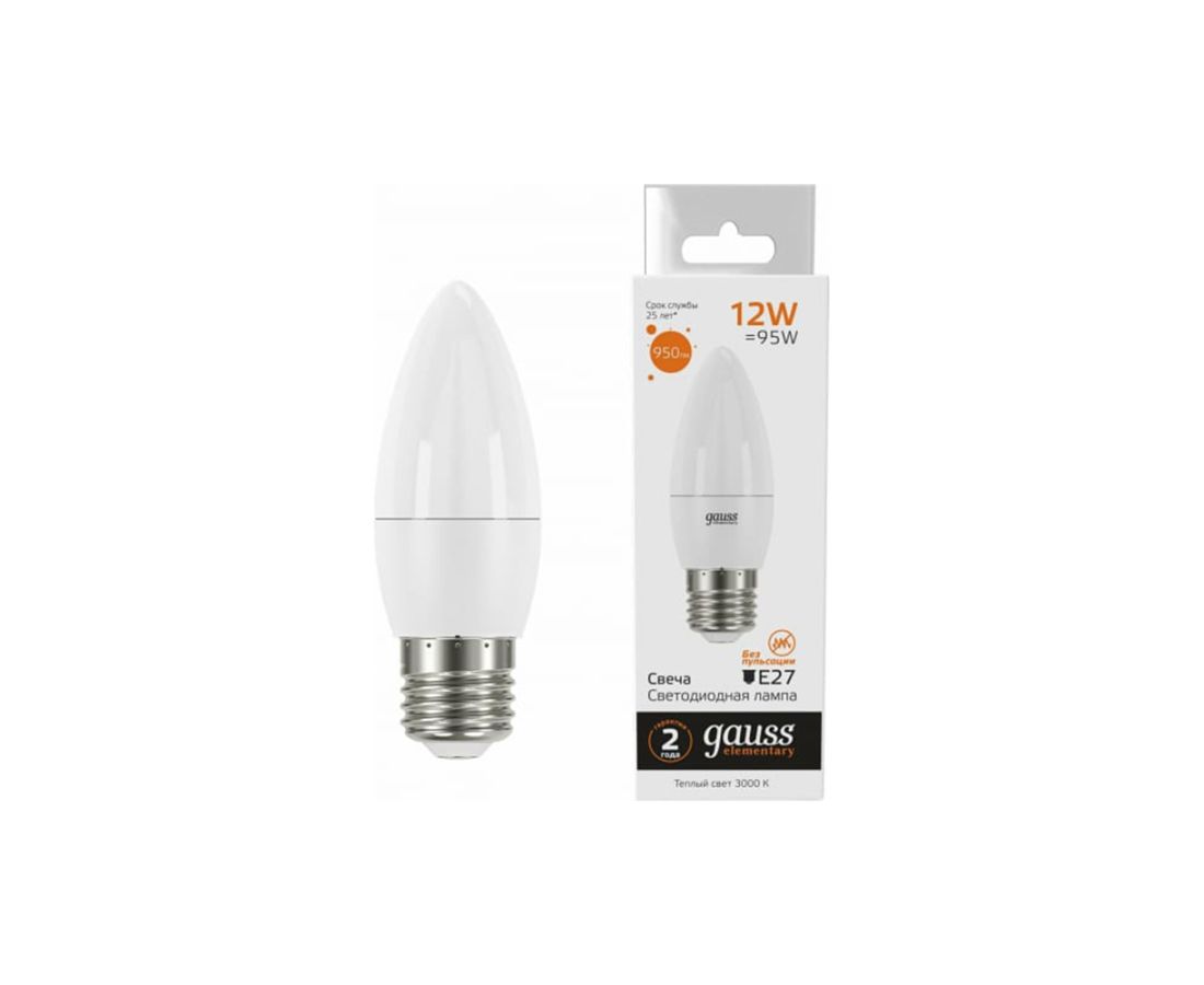 ნათურა12W 950lm 3000K E27 LED 1/10/100 Gauss Elementary — ნათურა და ვაზნა